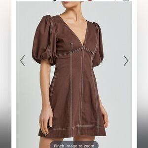 Showpo Brown Mini Dress with Puff Sleeves